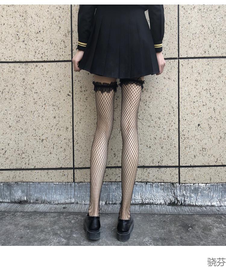 骁芬网纱蕾丝花边过膝袜女日系可爱jk长筒袜渔网袜性感显瘦大腿袜薄款