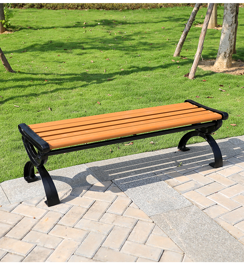 仓梵户外公园椅实木长铸铝长凳庭院休闲椅凳有无坐椅f款15米