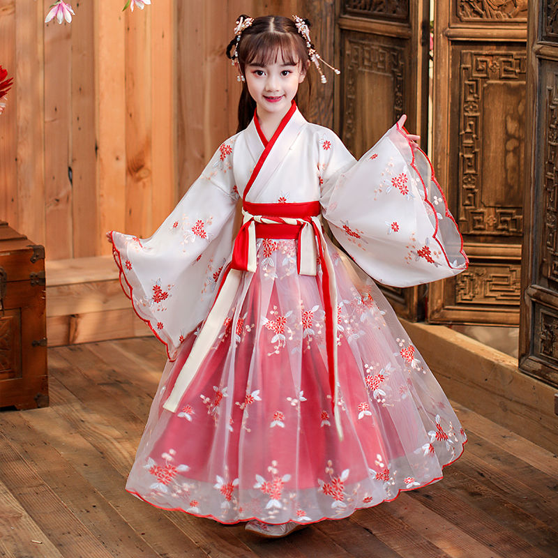 古装儿童女汉服女童仙女古代服装中国风小女孩古筝飘逸舞蹈表演服浅