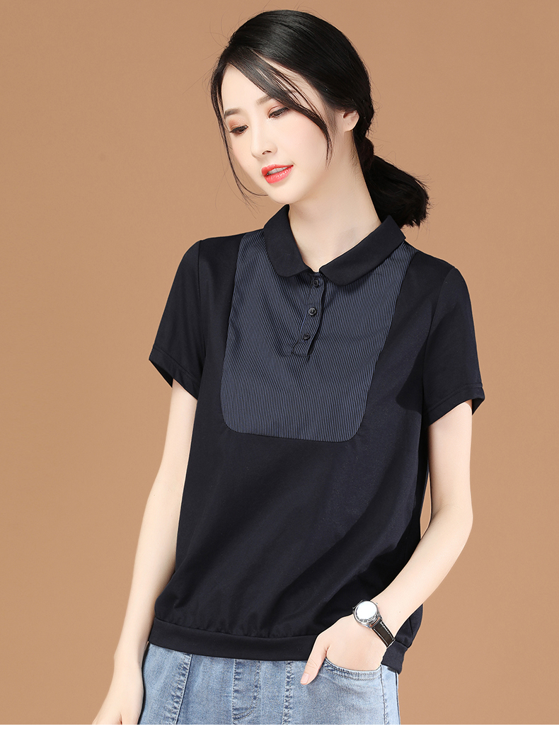 依伊纯娃娃领条纹短袖t恤女夏季2021年新款宽松短款上衣polo衫韩版