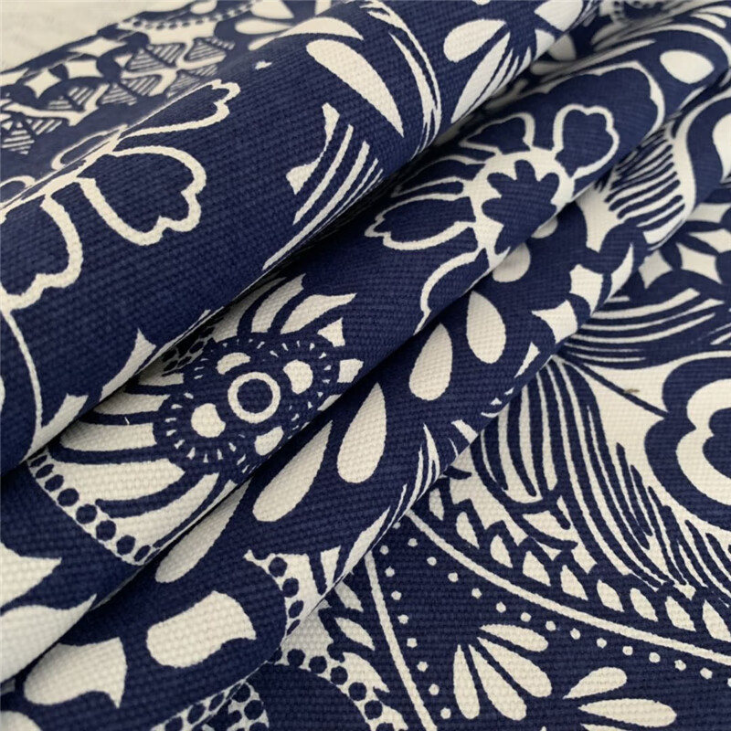 青花瓷布料棉加厚帆布复古中国风青花瓷四季布沙发布料桌布老粗布面七