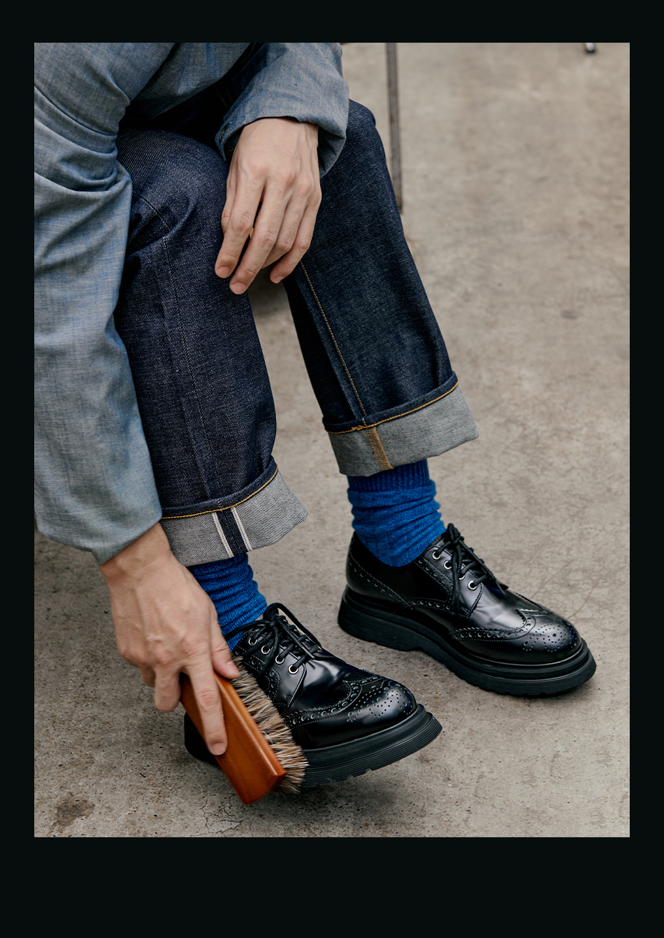 玩累了的孩子厚底2号德比鞋轻量发泡底布洛克雕花亮面小牛皮tyche泰庆