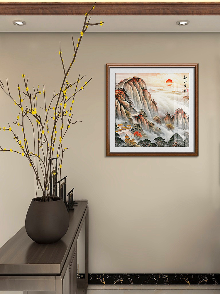 有山无水靠山画泰山日出图挂画有山画无水背有靠山客厅旭日东升装饰画