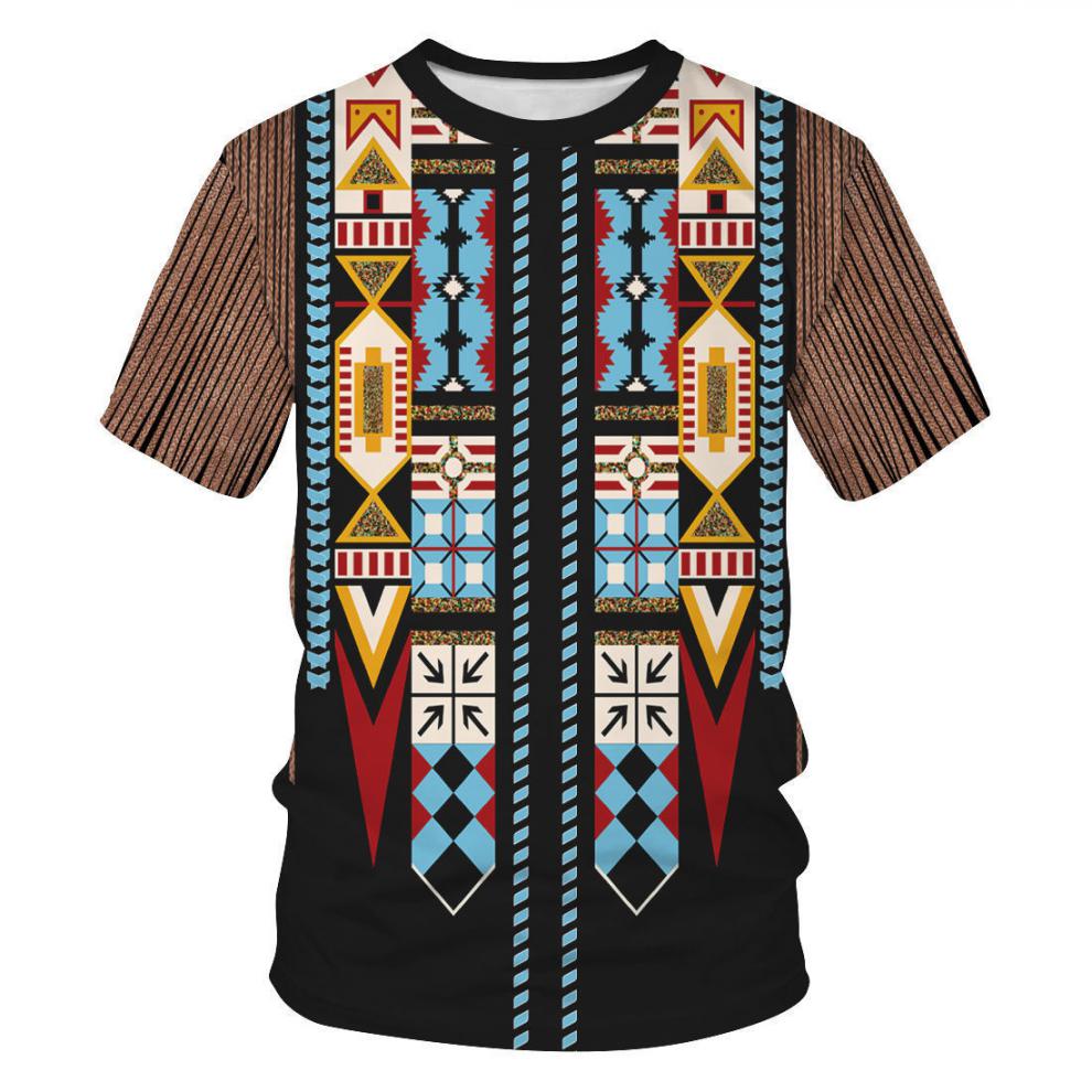 旷璃广州十三行男装夏季印第安波西米亚风格民族风t恤 3d数码印花男士