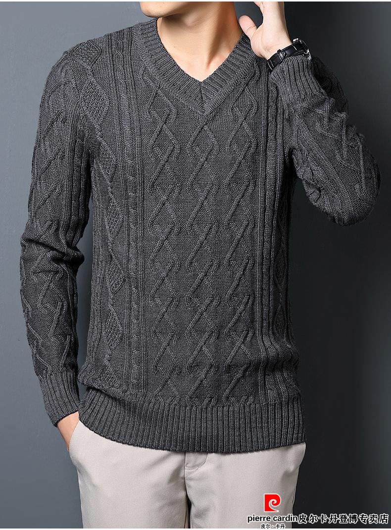 男装男士鸡心领羊毛男加厚色秋季大码v领粗线毛衣冬款针织衫针织驼色l