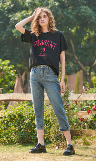 新款立体珠片绣黑色百搭宽松短袖圆领针织衫t恤女1u230231b601午夜黑s