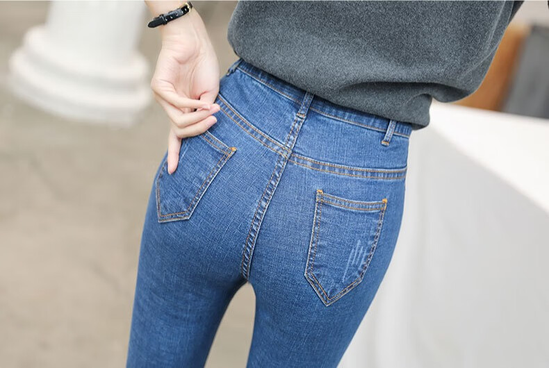 野战露出免脱 开裤档拉链牛仔裤方便女士春夏野外办事免脱铅笔裤户外