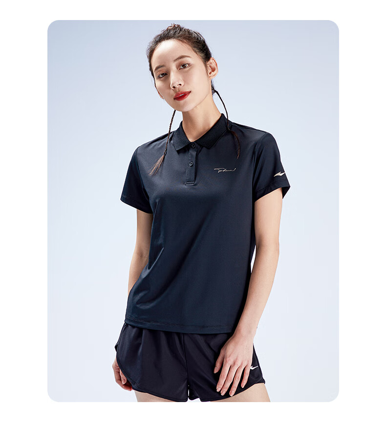 鸿星尔克短袖女运动t恤女装2022夏季半袖polo翻领透气速干t恤衫女