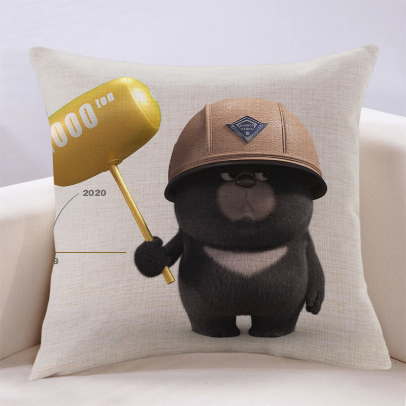 可爱抱枕熊猫班卜卡通靠垫套亚麻公仔车载办公午睡靠枕头动漫含芯1号