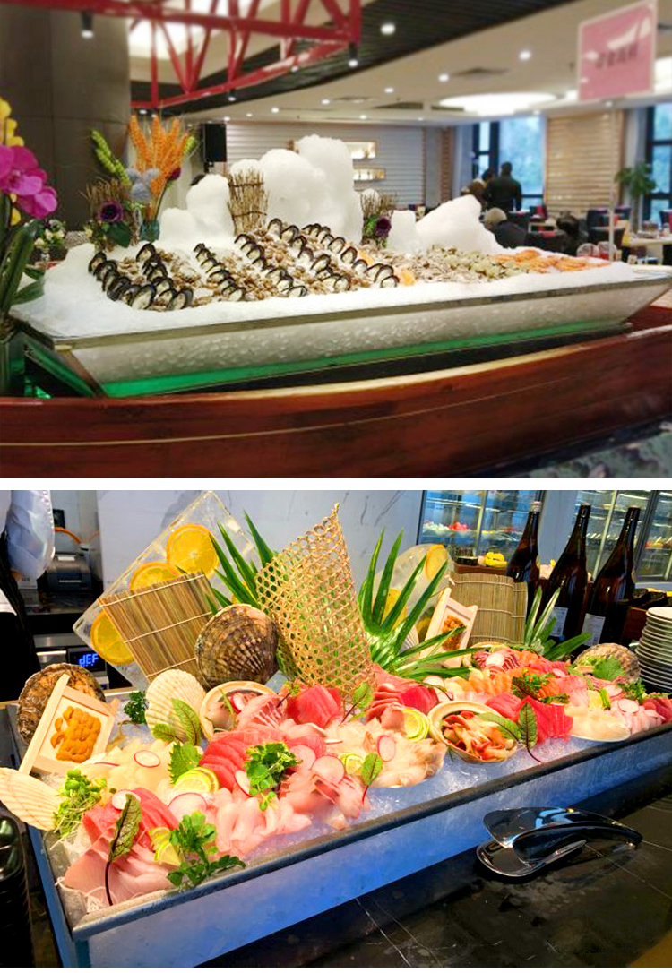 刺身盘不锈钢自助餐海鲜饮料冰槽展示台酒店三文鱼鱼生刺身盘冰盘大