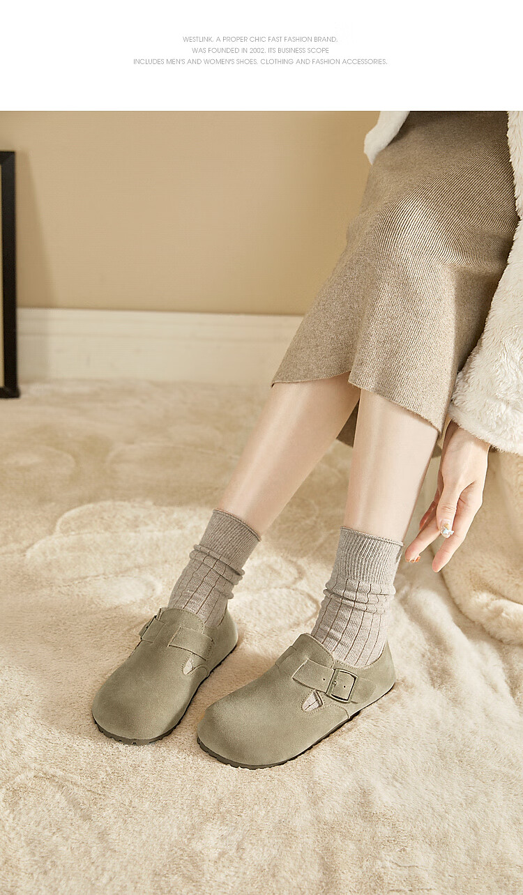 Westlink All-Wool Birkenstock-Style Women's Fleece-Lined Shoes, New Winter 2024 Soft-Soled Cotton Shoes, Warm Slip-On Fluffy Shoes, Brown, Size 37 10