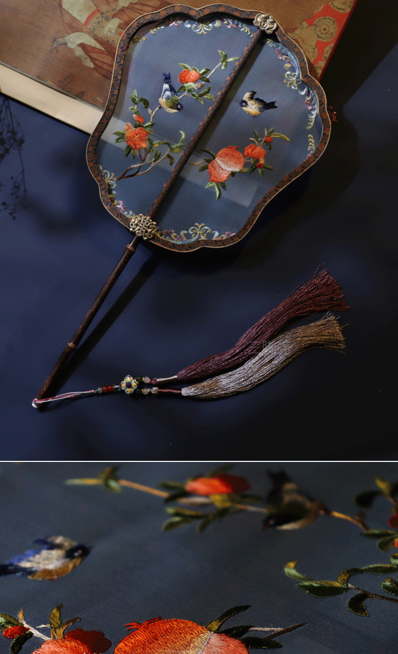 国风大赏同款宫扇双面刺绣扇子宫廷复原扇汉服配饰手持苏绣团扇凤冠扇