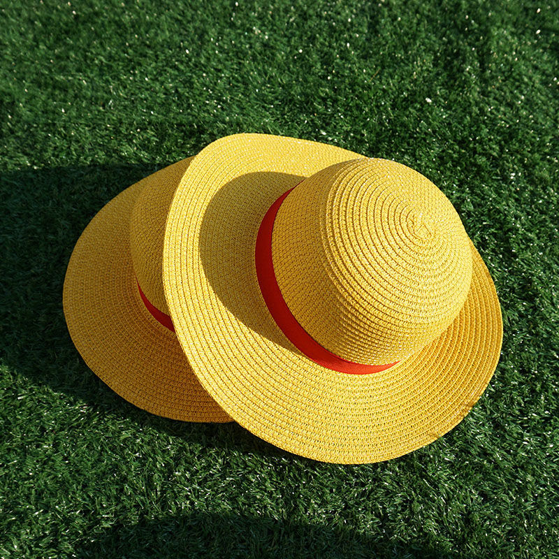 儿童草帽夏季防晒草帽动漫路飞同款黄色纸草帽子道具原色麦秆防晒草帽