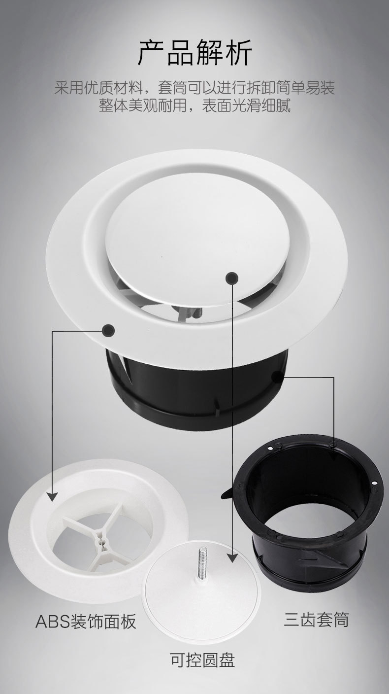 圆形风口新风abs新风口室内进出风口空调换气风口圆盘可调型圆盘可调