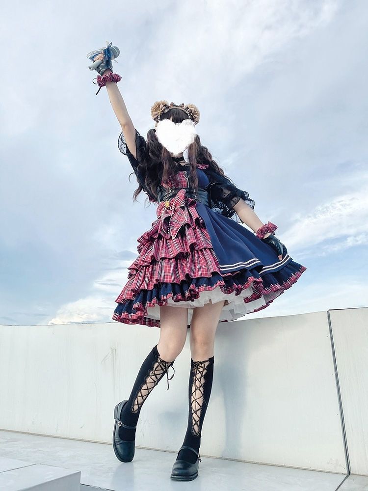 原创镜像少女jsk洛丽塔日常打歌服lolita复古洋装轻lo连衣秋千坠红格