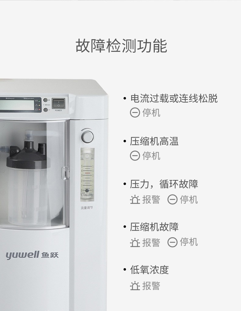 鱼跃制氧机家庭用孕妇3l升氧气机大容量7f-3bw/7f-3dw老人吸氧机 带