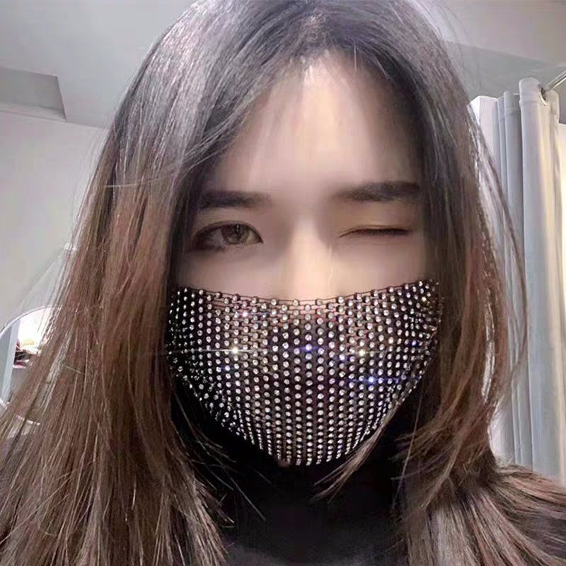 新品带钻口罩夏天网红带钻个性时尚亮晶晶口罩装饰镶钻口罩女好看抖音