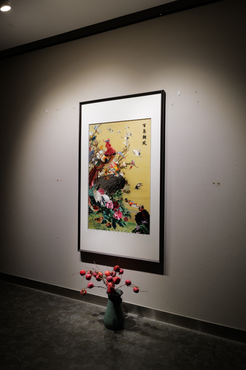 奥丹伊新中式风格竖版百鸟朝凤图纯手工苏绣刺绣玄关过道走廊客厅装饰