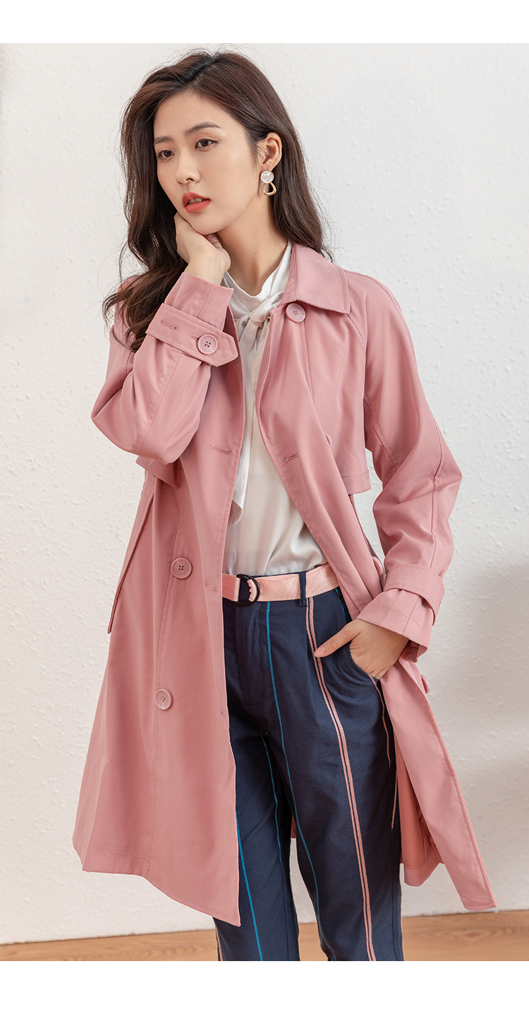 熙然2022春装新款时尚英伦风通勤经典双排扣风衣女中长款外套腰带蔷薇