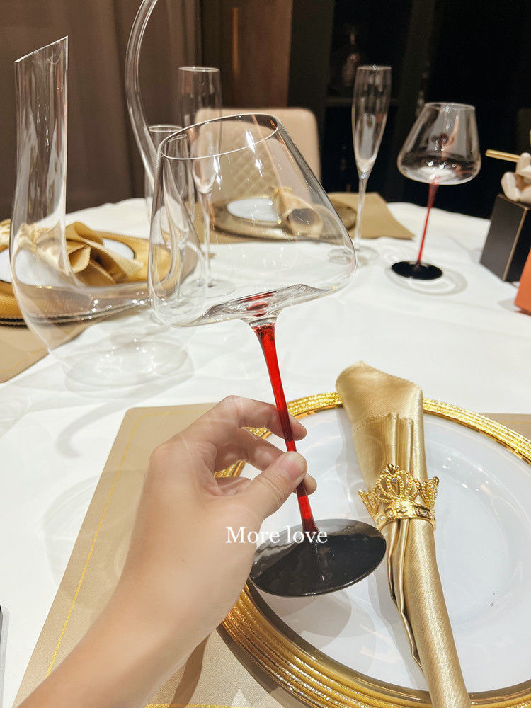 黑领结红酒杯大肚杯勃艮第进口水晶家用高脚杯 350毫升红酒杯*1【图片