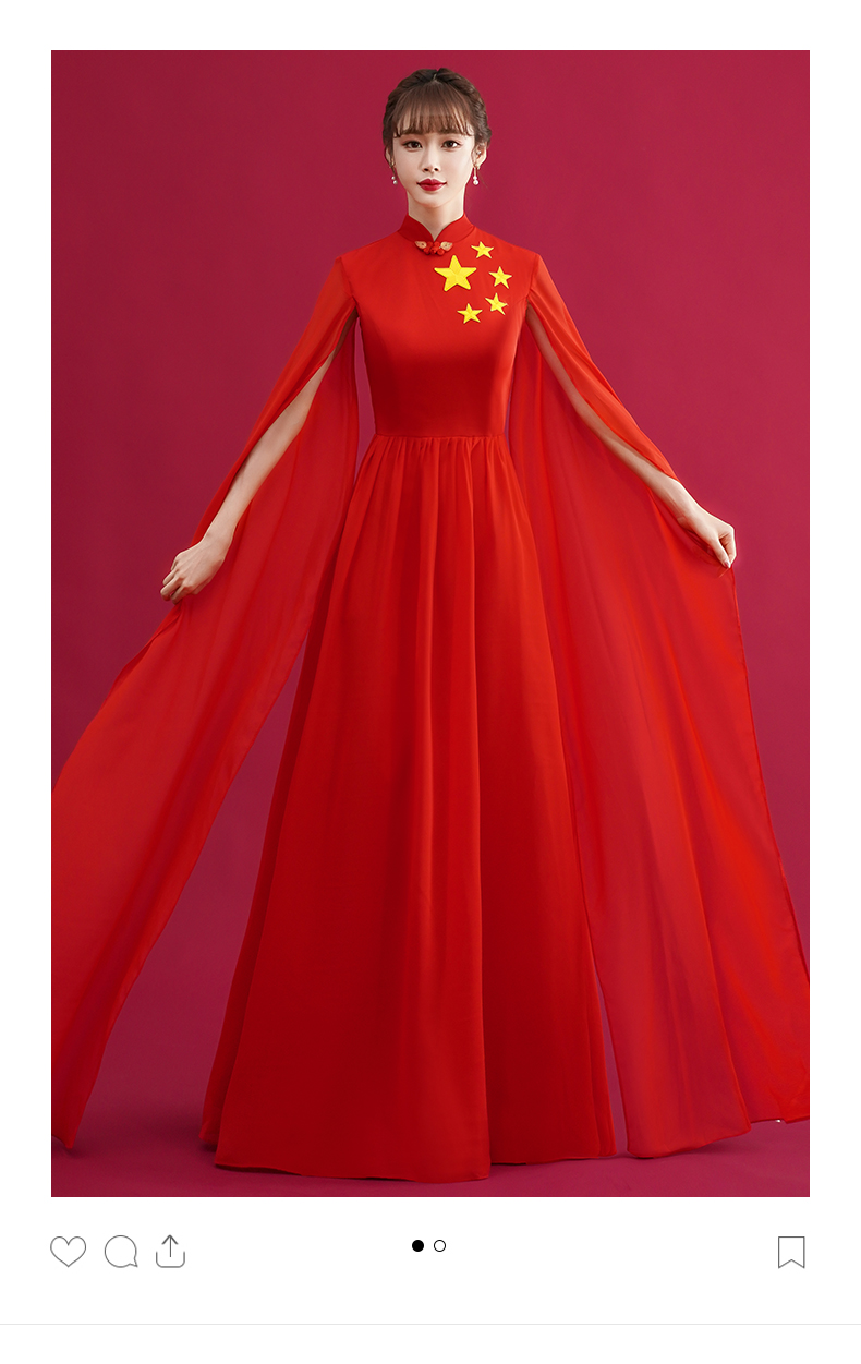 结婚年会冬天穿的红歌合唱团演出服女长裙舞台朗诵表演服装大合唱指挥