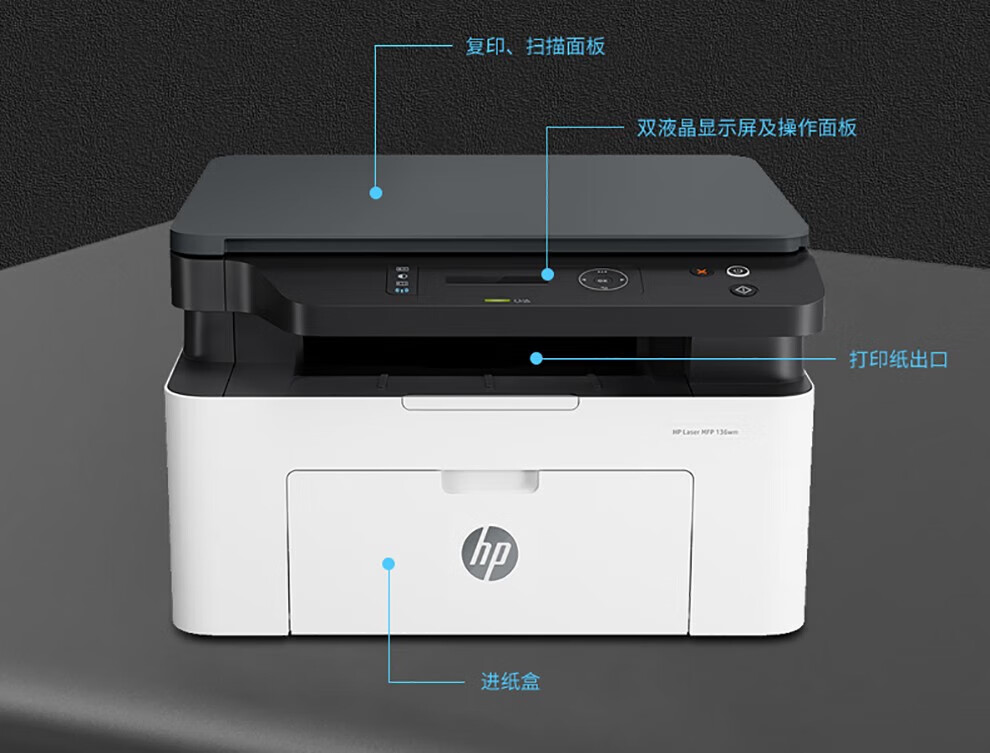 适用于惠普(hp)hp惠普136wm/233/232/132snw黑白激光打印机复印扫描