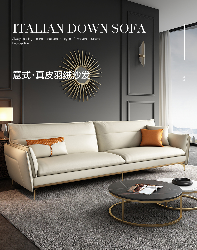 安菲诗沙发轻奢真皮沙发头层牛皮客厅展厅办公室意式三人北欧单人位小