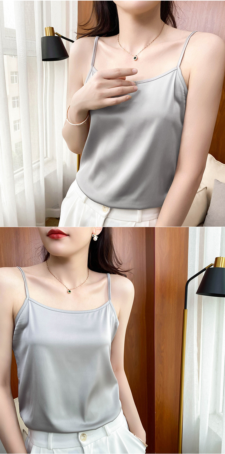 100真丝吊带背心女内搭桑蚕丝打底丝绸缎面性感美背外穿白色s建议体重