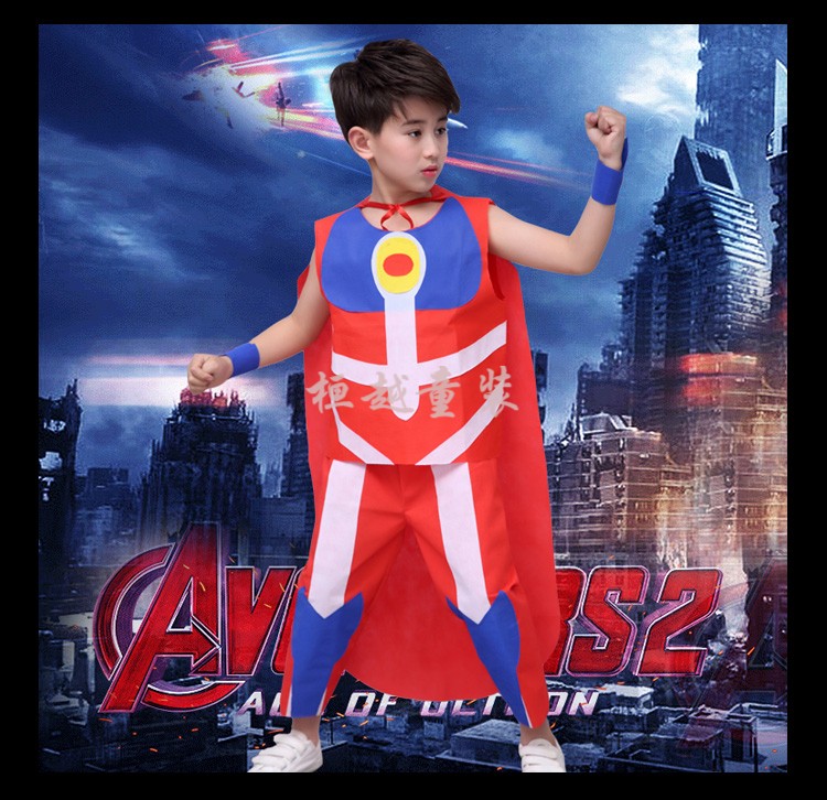 六一儿童节手工制作男童环保衣服儿童环保时装秀服装子男孩奥特曼幼儿