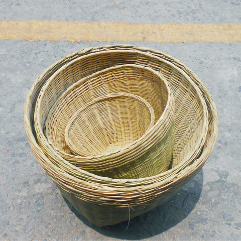 竹筐米箩筐水果筐粮食筐喜事箩筐收纳筐 无耳箩直径48高36cm【图片