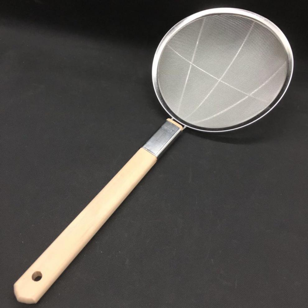 旭矾漏勺细网不锈钢竹柄大漏线漏炸密喱过滤网捞面渣捞漏勺钢丝网厘