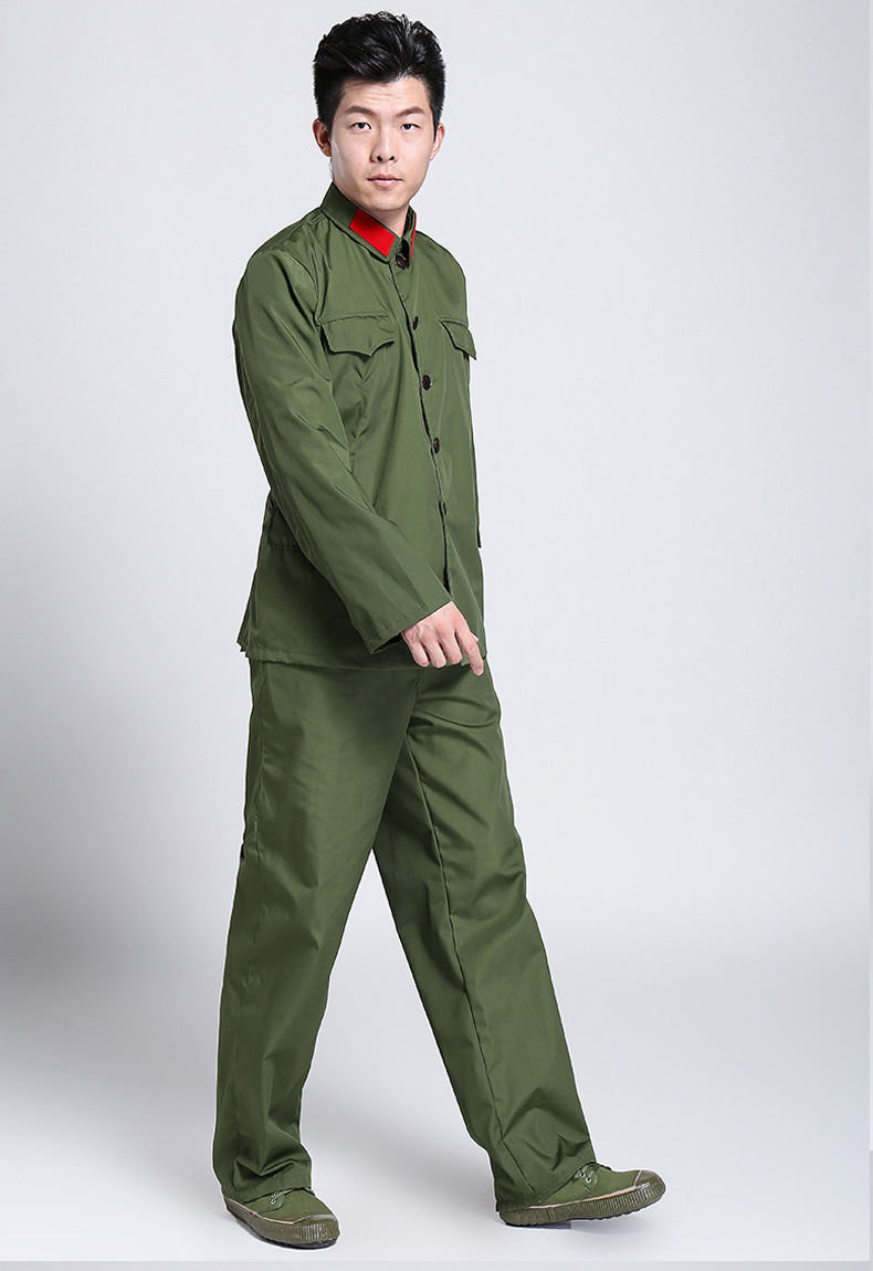 的确良65老式套装男涤卡老款怀旧干服聚会服装六五式绿女65军迷服装 