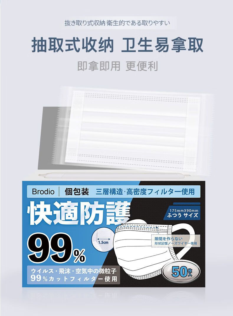 3m出口日本白色口罩三层防护成人男女宽耳带独立包装口罩 300只独立