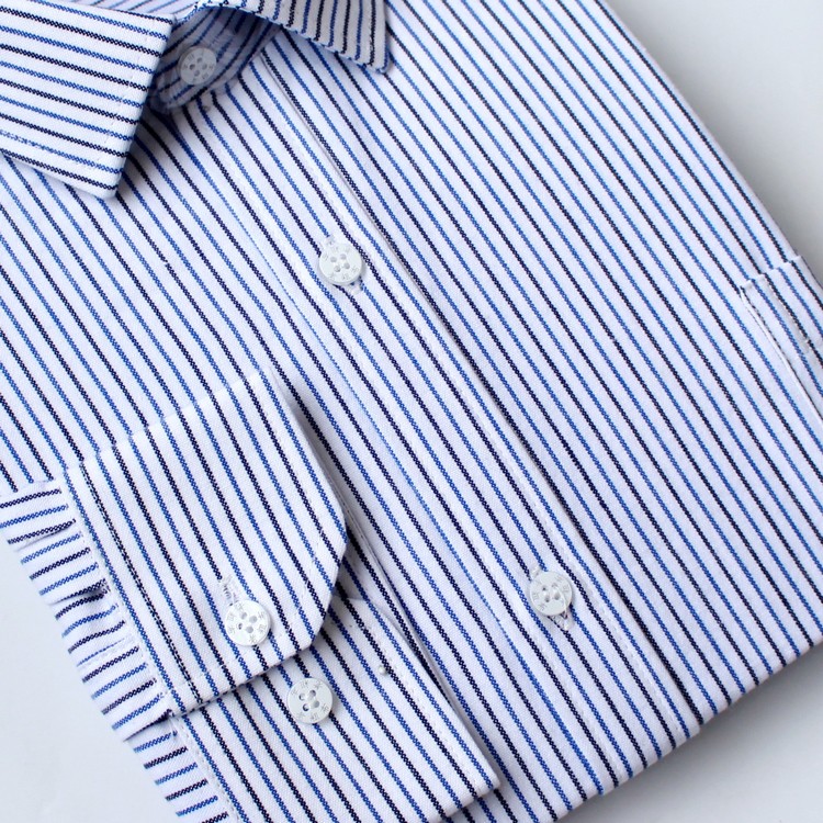 夏季长袖老粗布衬衫男士休闲衬衣竖条条纹上班商务男装 条纹二 165/39