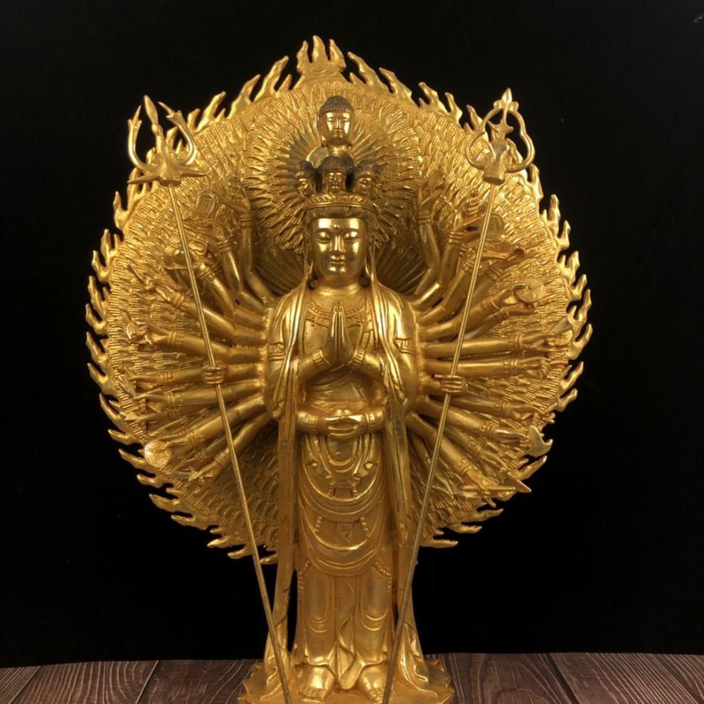 纯铜千手观音摆件千眼千臂菩萨佛像家居店铺开业装饰工艺礼品 坐莲花