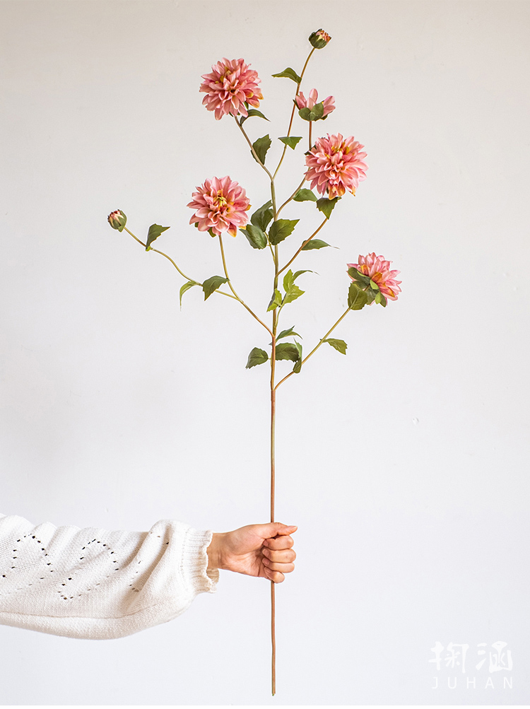 掬涵 大丽花仿真花新款客厅多色餐桌花装饰插花绢花摆件假花 洗朱