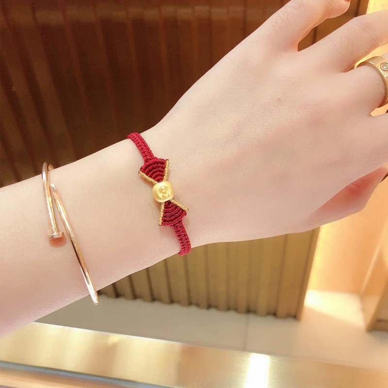 老凤凰黄金苹果手链女999足金本命年编织在逃公主红绳手绳首饰生日