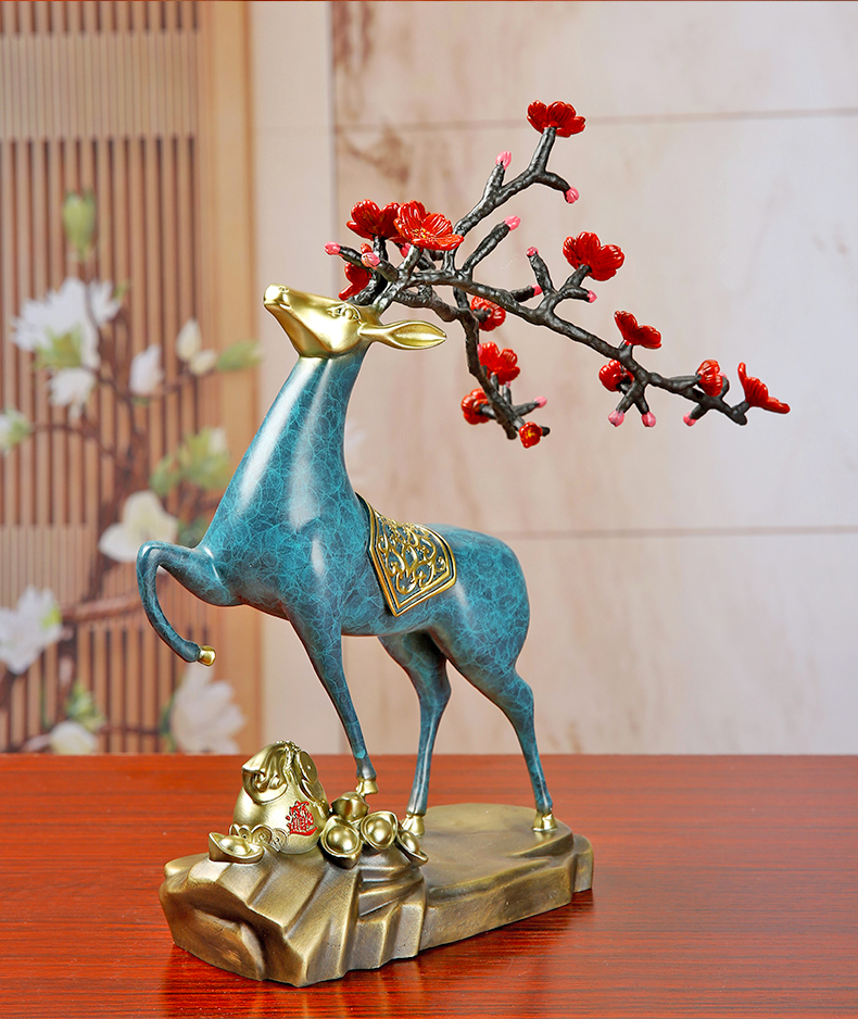 格普瑞路上有财纯铜鹿摆件客厅电视柜铜工艺品办公室酒柜装饰品一鹿有