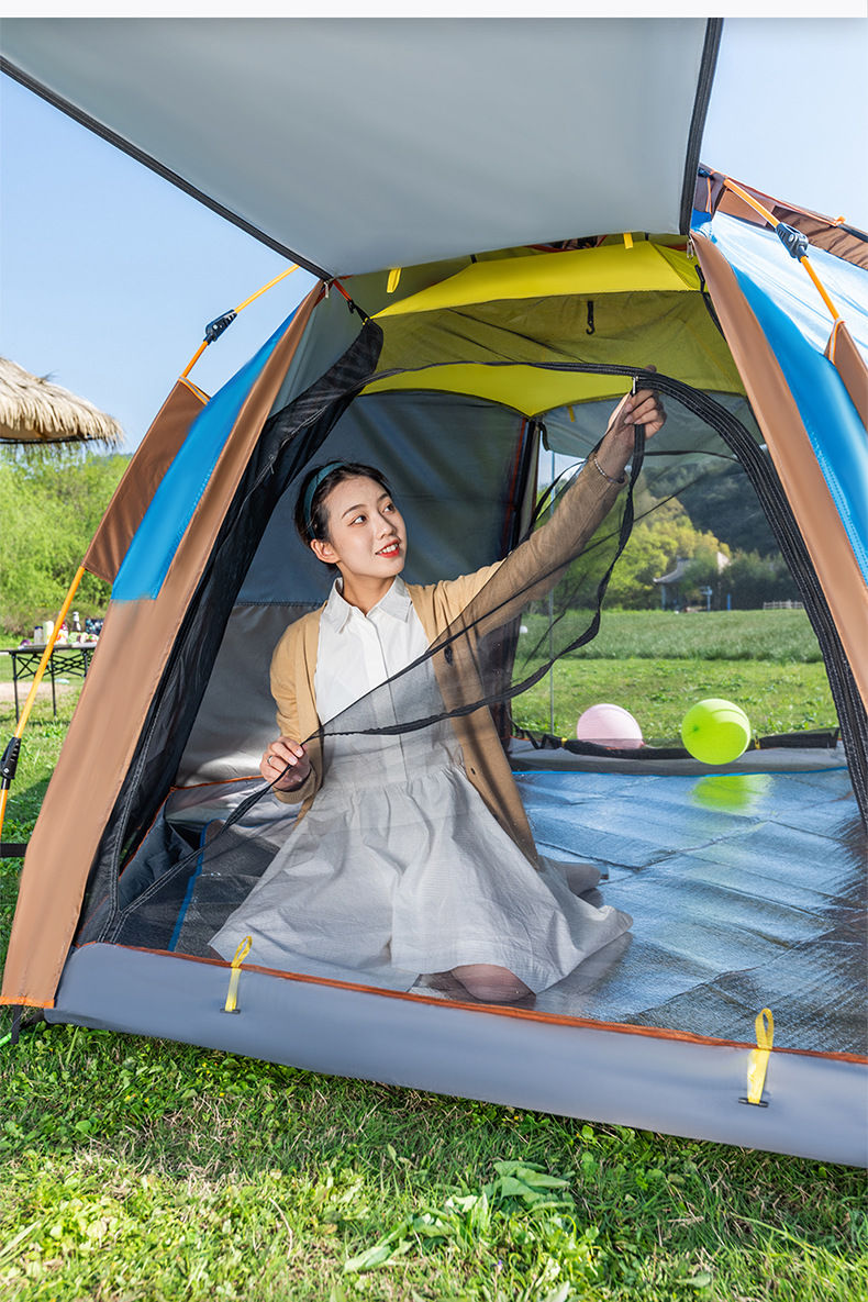 户外全自动速开户外帐篷双人双层六角帐篷户外58人露营野营防雨速开