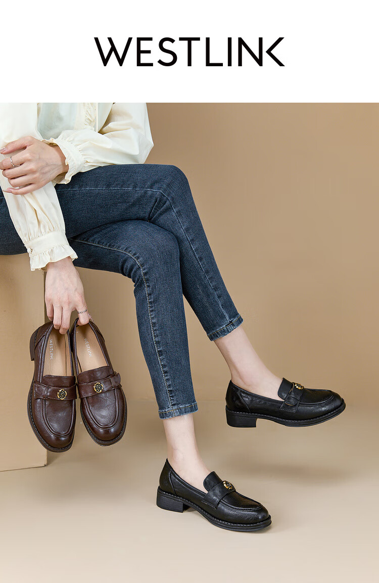 Westlink French Loafers for Women, 2024 New Autumn Slim-Fit Camellia Commuter Low-Heel Flats, Small Leather Shoes, Black, Size 36 1