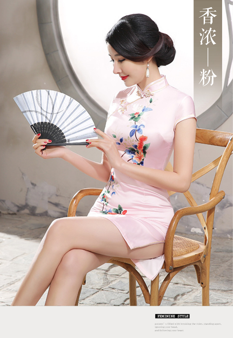 改良旗袍女小个子真丝连衣裙短款2022夏季性感低开叉紧身显瘦米色白萱