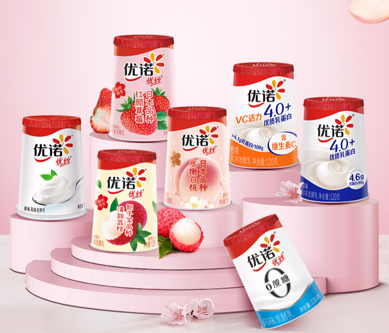 优诺法式优丝低温乳酸菌酸奶蛋白营养果粒生牛乳15杯整箱草莓3杯白桃3