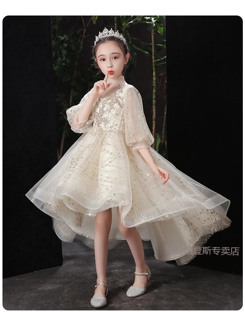 小学生女古筝演出服儿童晚礼服拖尾女童婚纱裙花童蓬蓬纱洋气主持女孩