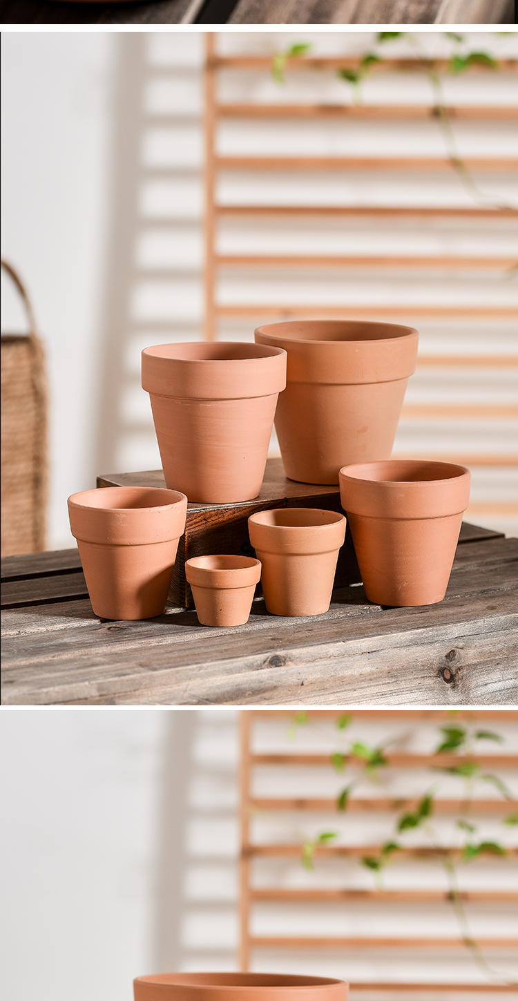 鹿凌青特大号口径高圆形红陶土花盆带底孔大型绿植花盆客厅落地透气