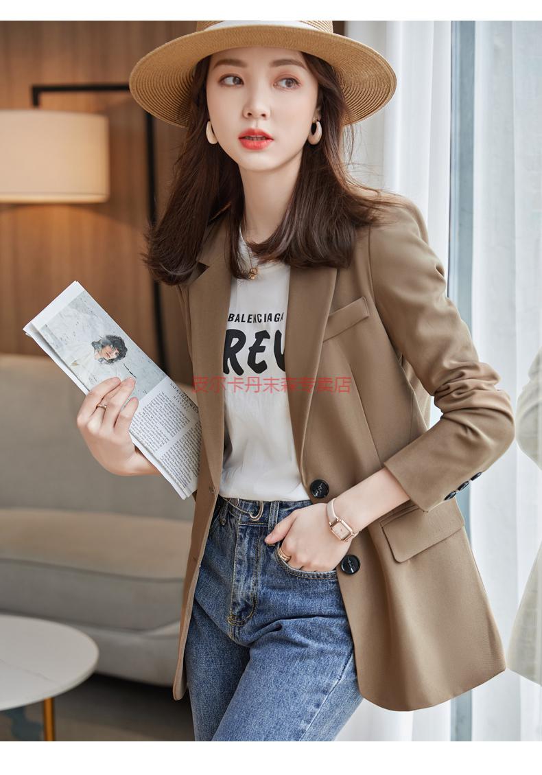 皮尔卡丹品牌高档女装咖啡色西装外套女秋季新款韩版休闲气质上衣宽松