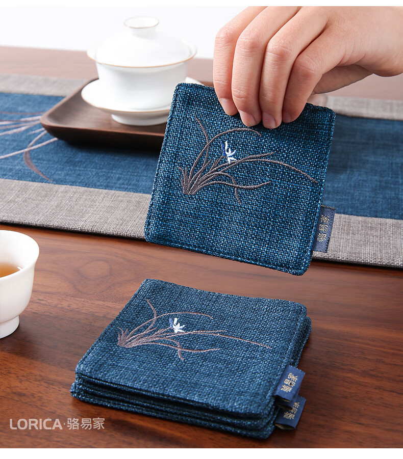 茶杯底垫刺绣茶杯垫新中式茶桌布艺茶席茶垫隔热垫棉麻餐垫花瓶垫子米