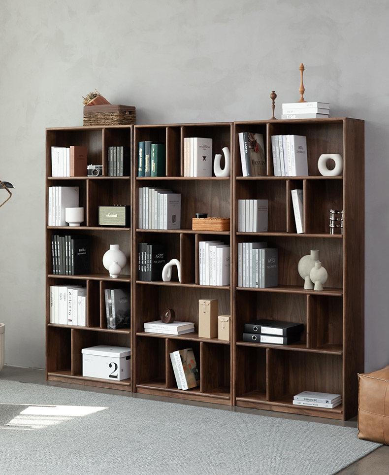 提木 实木书架 北美黑胡桃木书柜 日式置物架组合多层落地书柜可定制