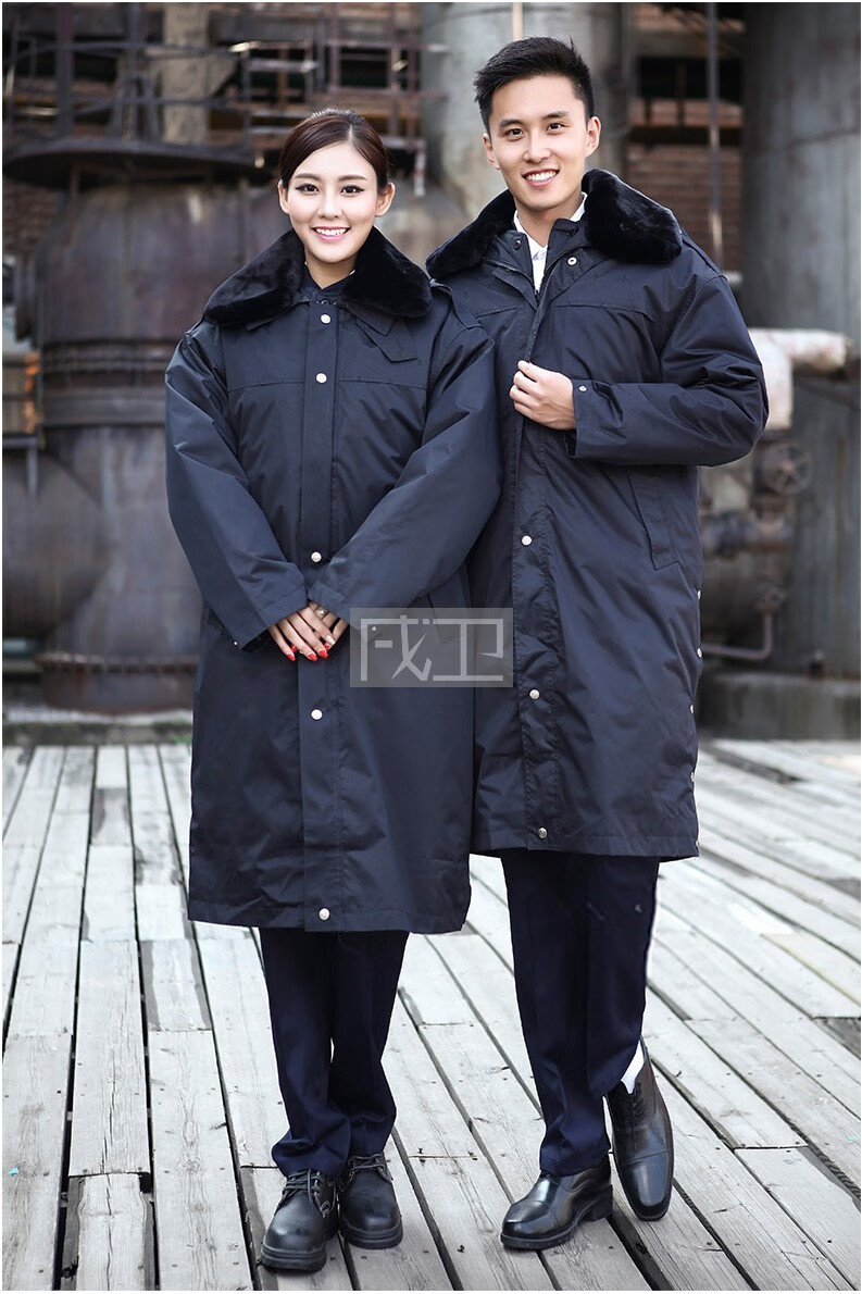 戌卫 黑色保安大衣男警黑多功能执勤加厚防寒服棉大衣冬季保安服保暖