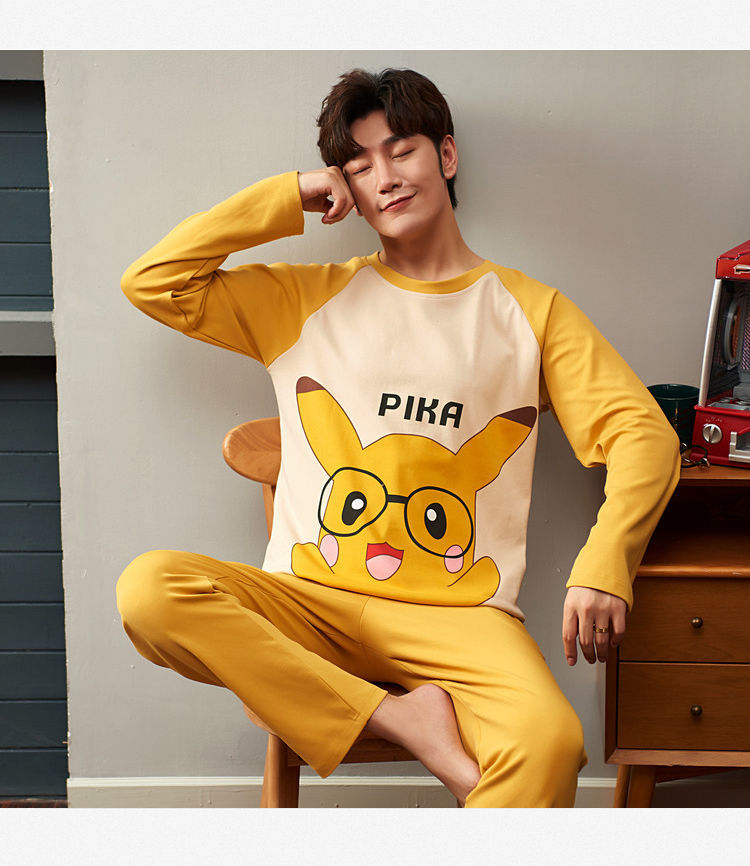 睡衣长袖棉套装卡通青少年初中学生棉秋冬款家居服6276皮卡丘纯棉不