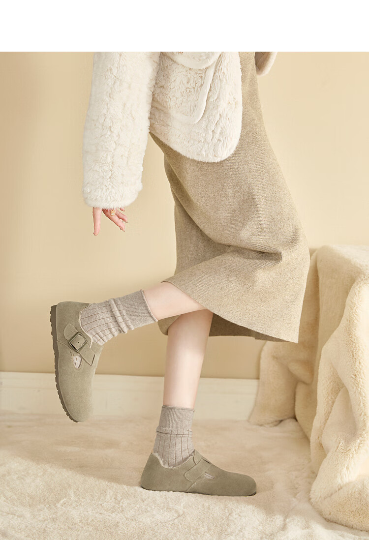 Westlink All-Wool Birkenstock-Style Women's Fleece-Lined Shoes, New Winter 2024 Soft-Soled Cotton Shoes, Warm Slip-On Fluffy Shoes, Brown, Size 37 14